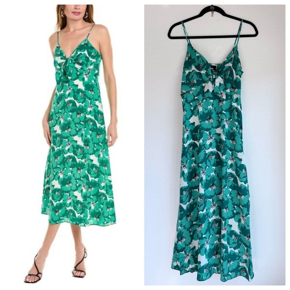 NEW The Kooples 100% Silk Summer Party Floral Print Midi Dress in Green Size US4